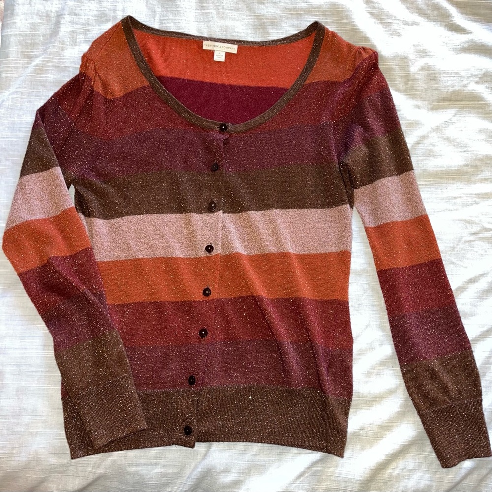 New York & Company striped cardigan with some shimmer in the thread.